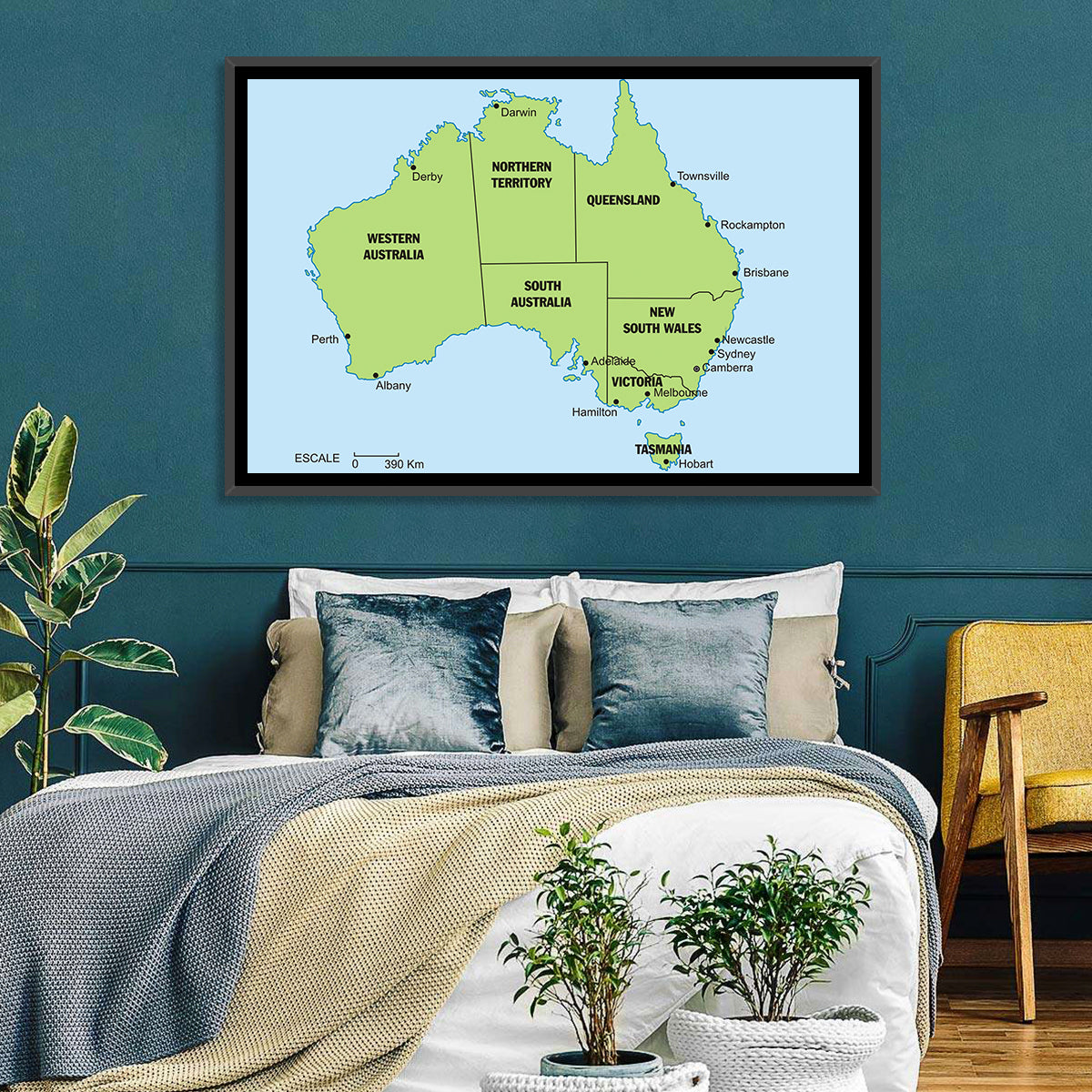 Minimalist Australia Map with State Labels Wall Art
