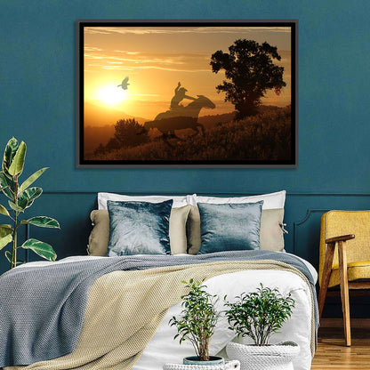 Cowboy Silhouette at Golden Sunset Wall Art
