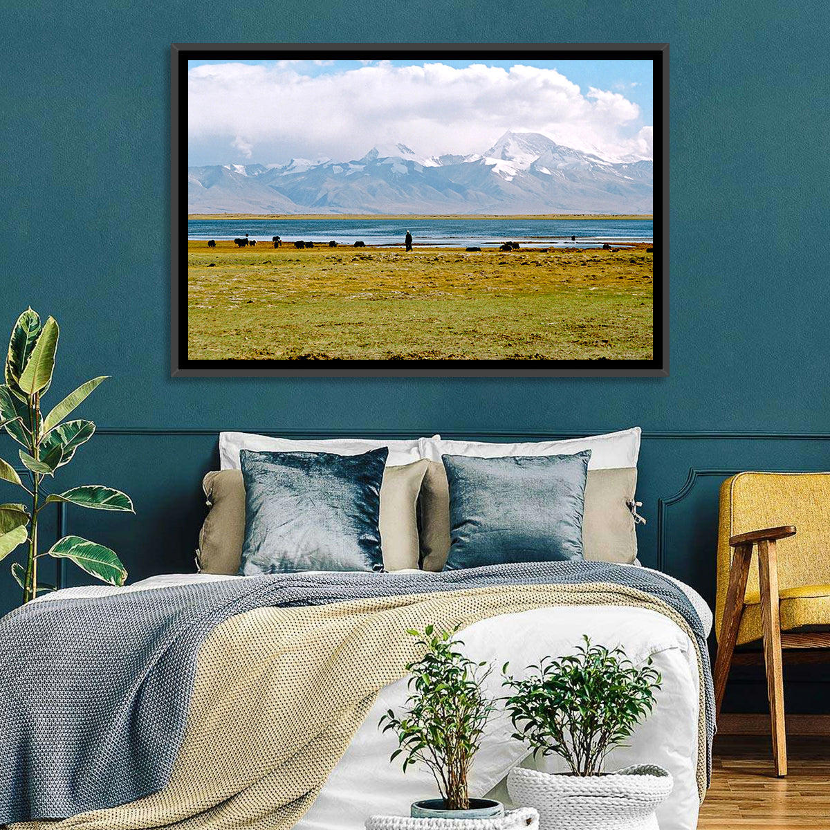 Mount Kailash from Lake Manasarovar Wall Art in a room, landscape