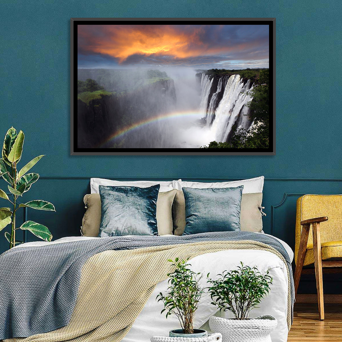 Victoria Falls Rainbow at Dusk Wall Art