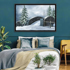 Snowy Stone Bridge in Winter Forest Wall Art