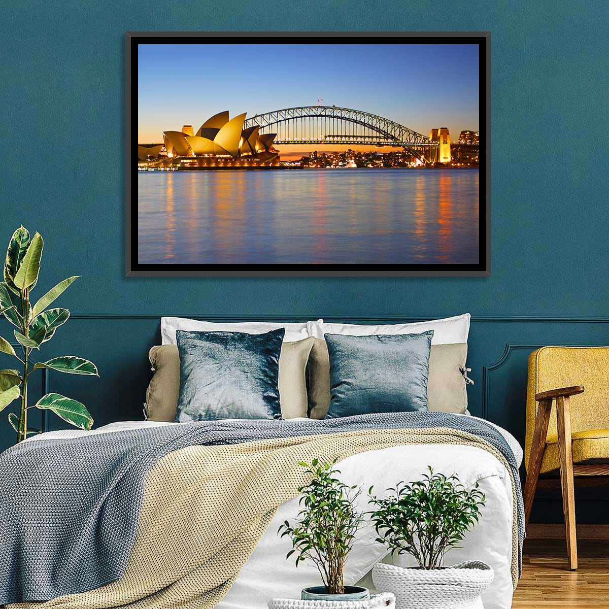 Sydney Harbour Bridge and Opera House Wall Art in a room, landscape