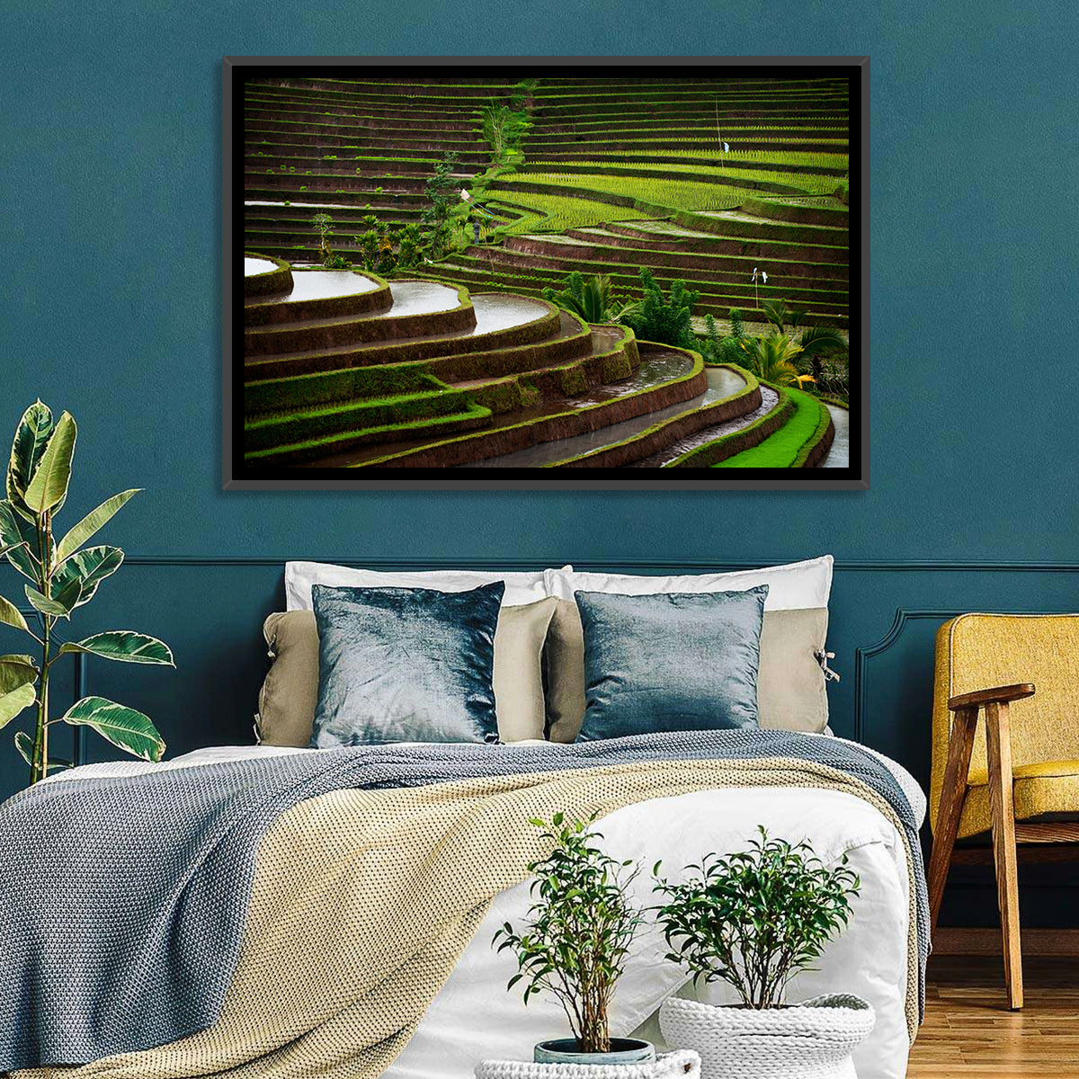 Lush Rice Terraces Wall Art in a room, landscape