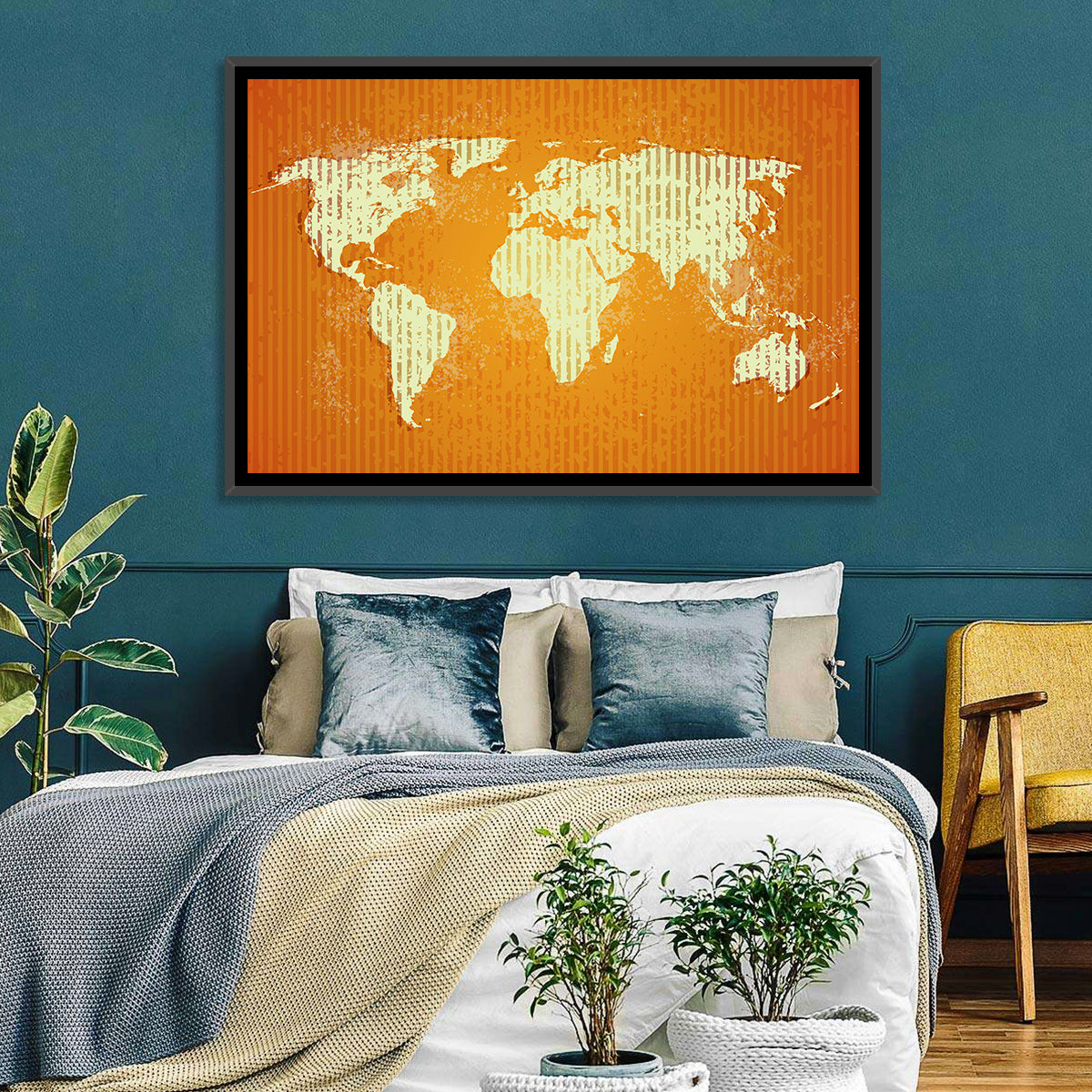 Vintage Orange World Map Wall Art