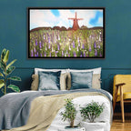 Ink Wash Windmill in Blooming Field Wall Art