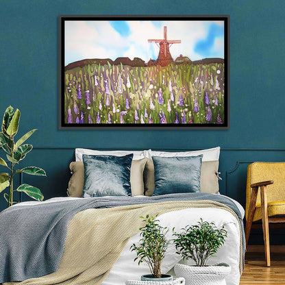 Windmill in Floral Field Wall Art