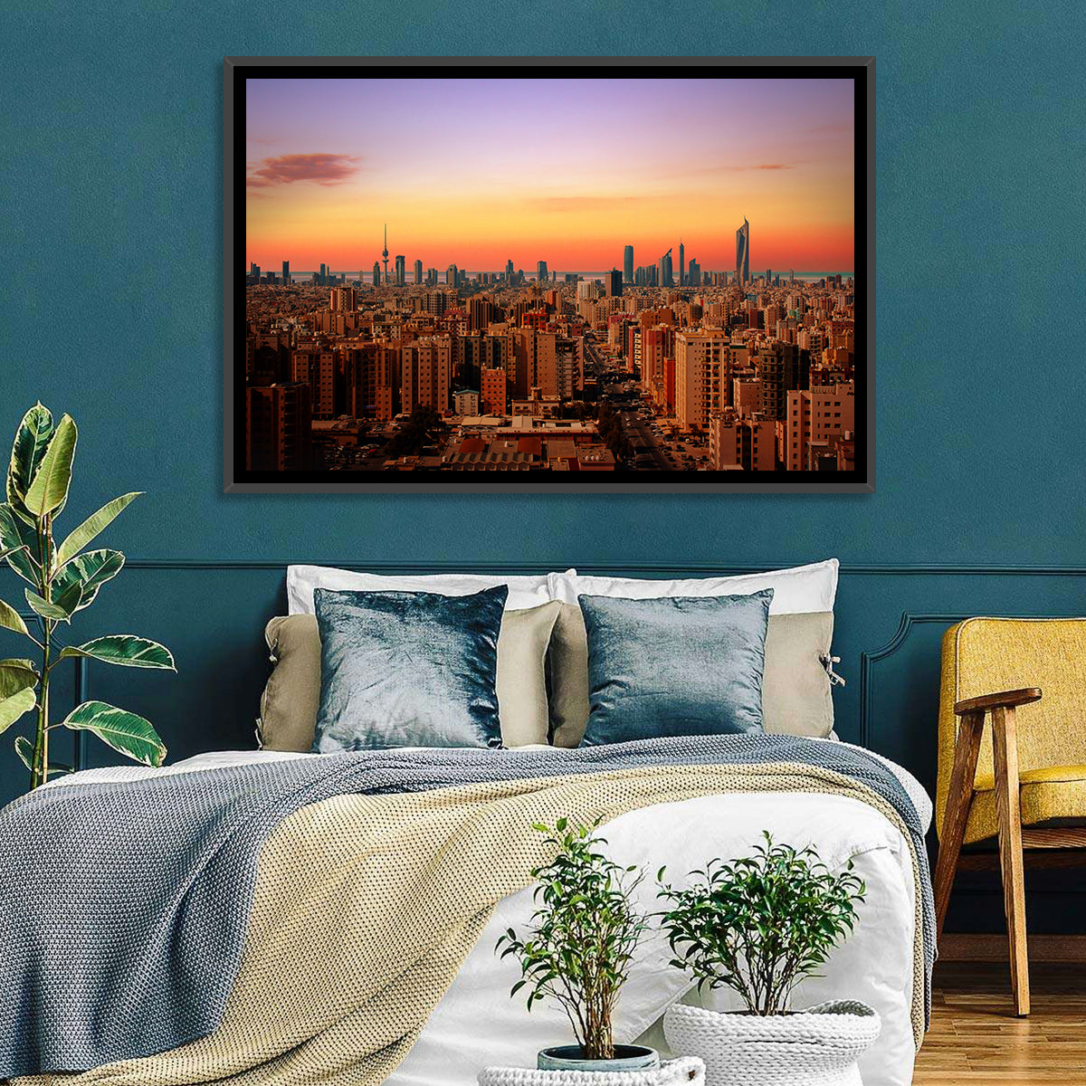 Kuwait City Skyline at Dusk Wall Art in a room, landscape
