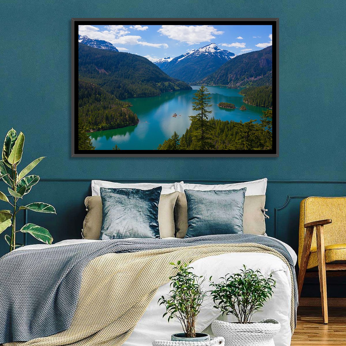 Diablo Lake Reflections Wall Art in a room, landscape
