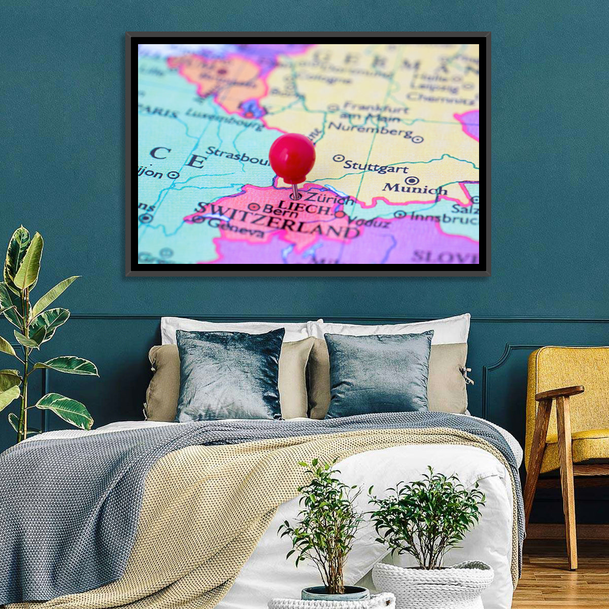 Zurich Map with Red Pin Wall Art