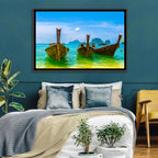 Three Long-tail Boats on Turquoise Water Wall Art