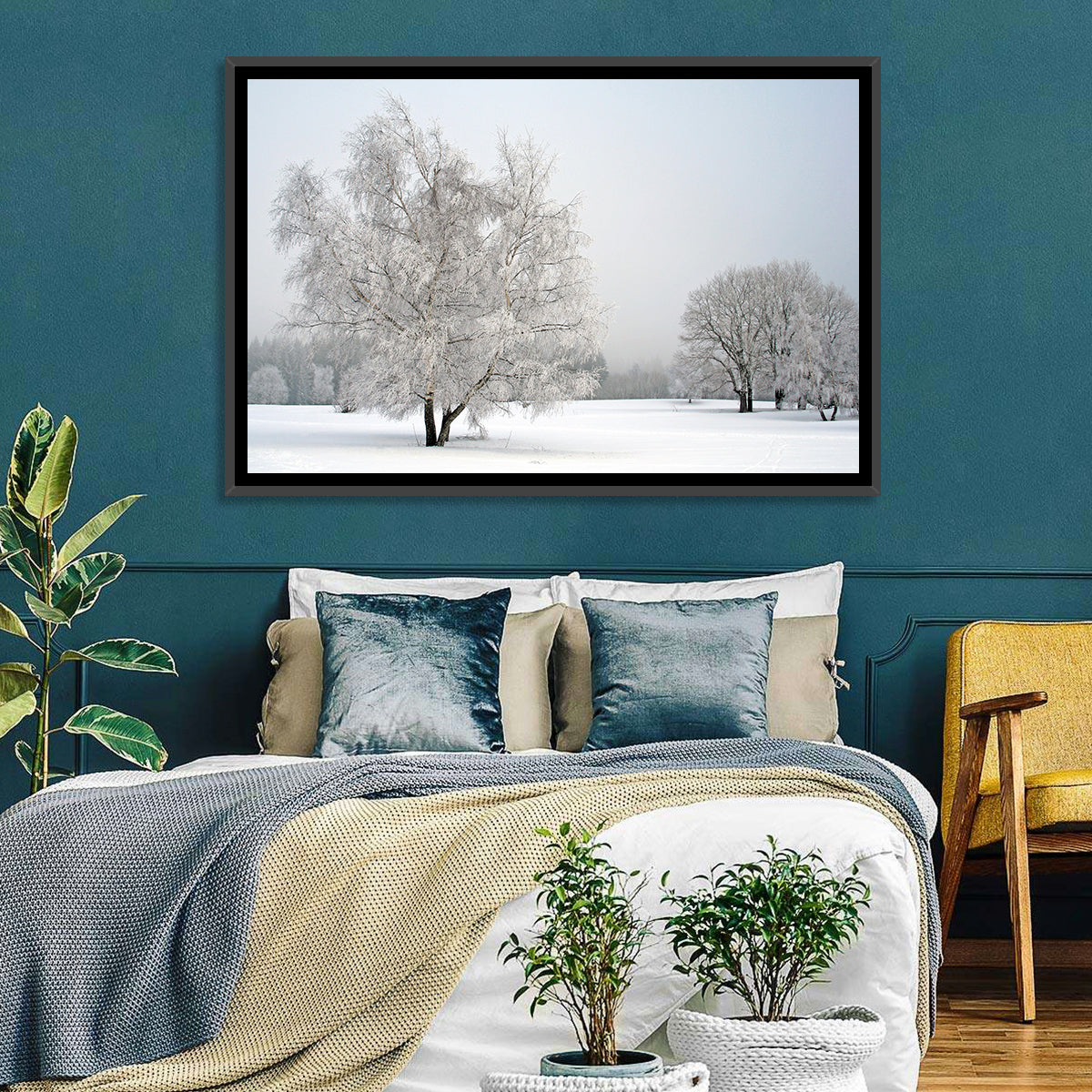 Frosted Birch Grove Wall Art in a room, landscape