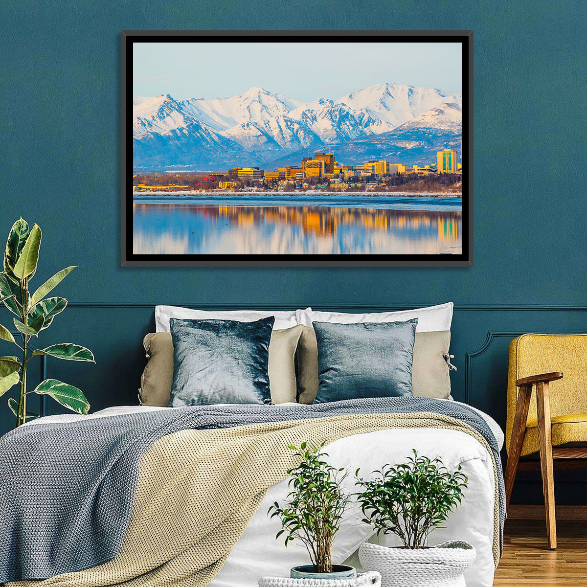Anchorage Morning Skyline Wall Art in a room, landscape