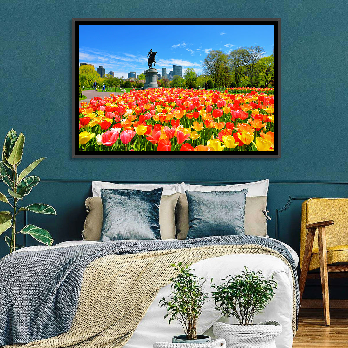 Boston Public Garden Tulips Wall Art in a room, landscape