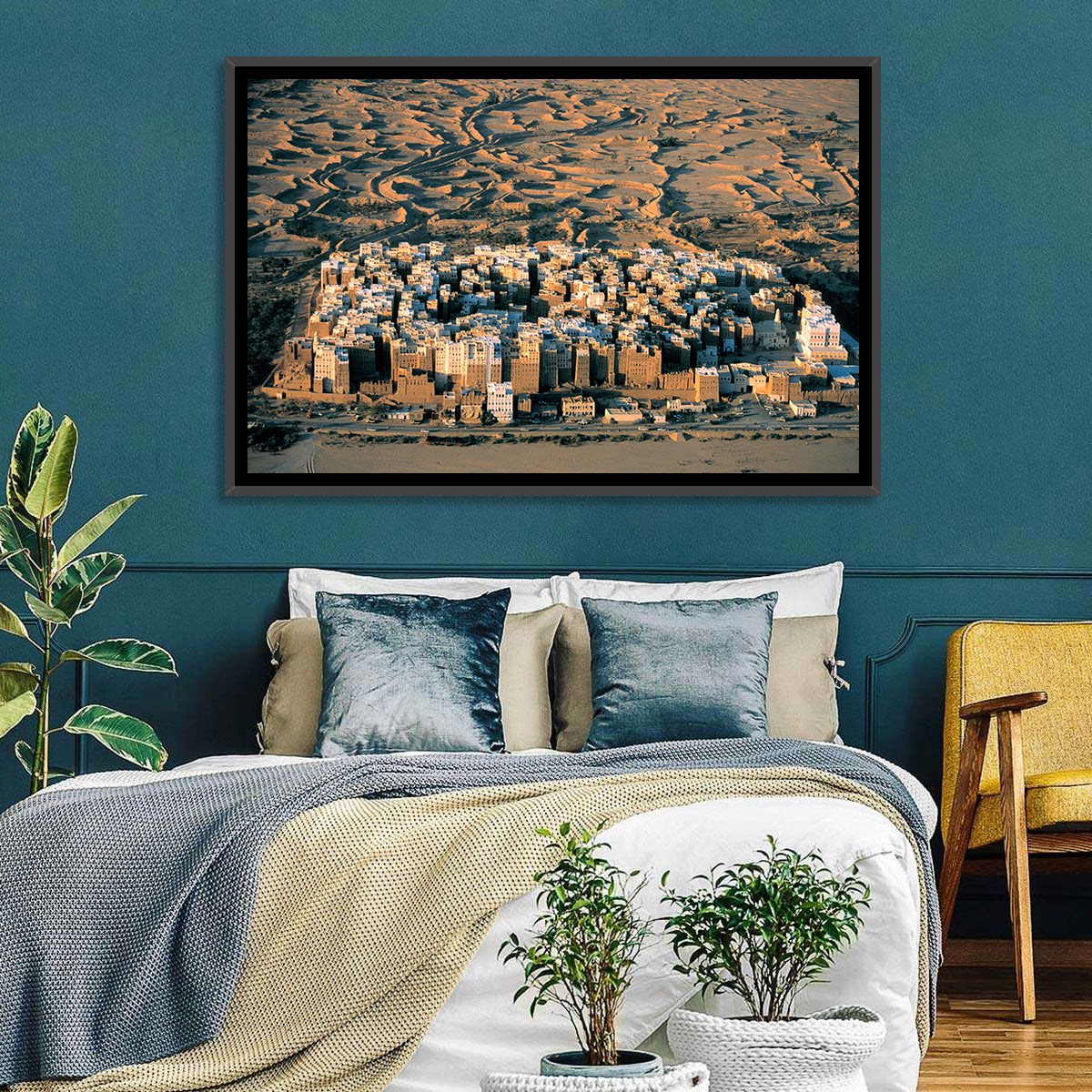 Shibam Mudbrick Cityscape Wall Art in a room, landscape
