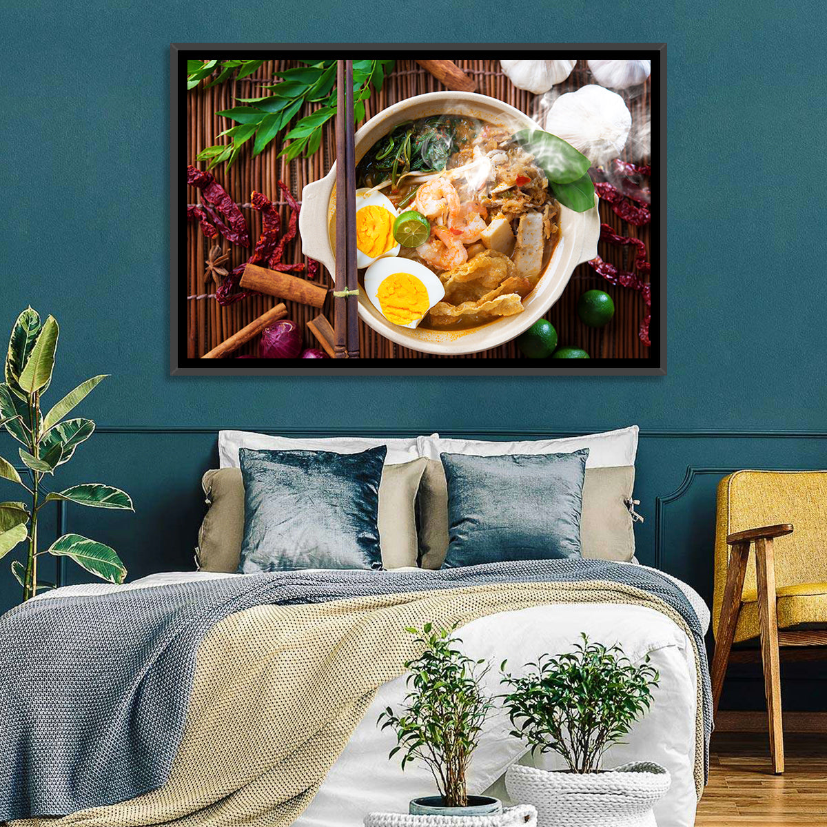 Malaysian Prawn Mee Bowl Wall Art in a room, landscape
