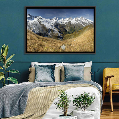 Crisp Alpine Valley with Snow-capped Peaks Wall Art