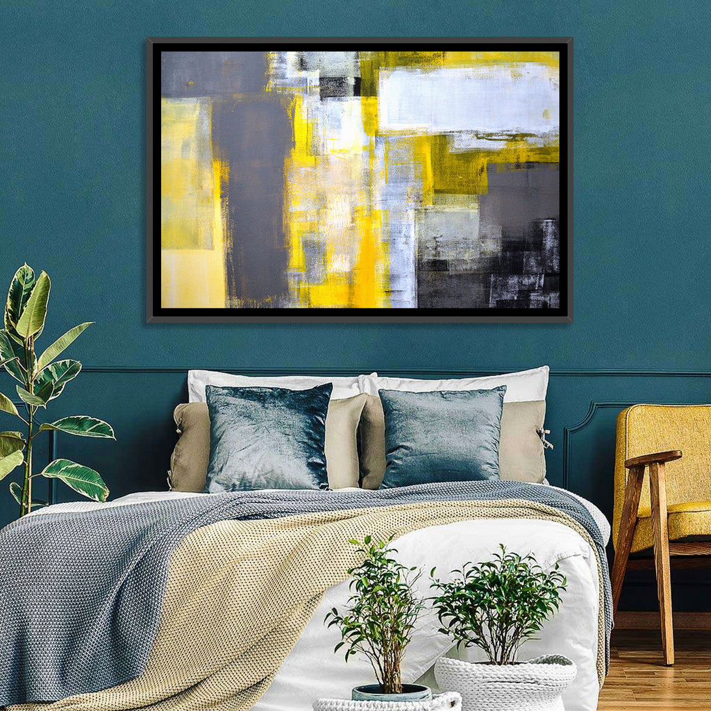 Yellow and Gray Color Block Abstract Wall Art
