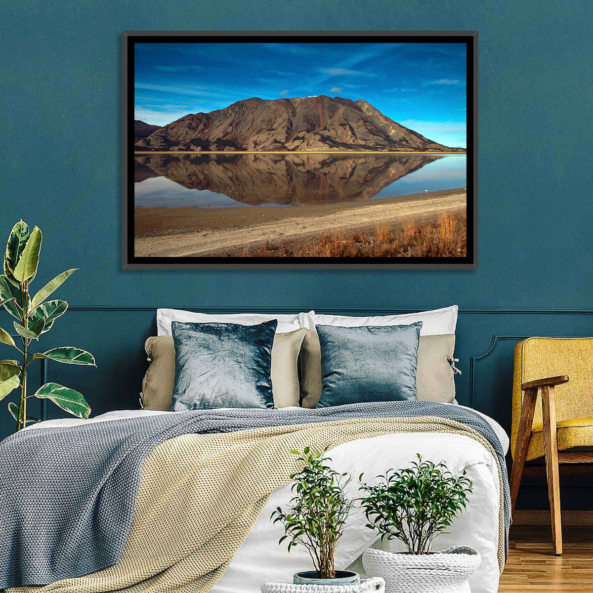 Rocky Peak Reflection, Kluane Lake Wall Art in a room, landscape