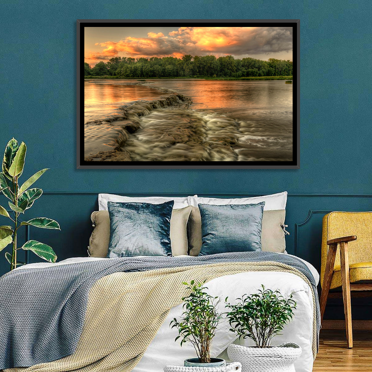 Maumee River Sunset Wall Art in a room, landscape