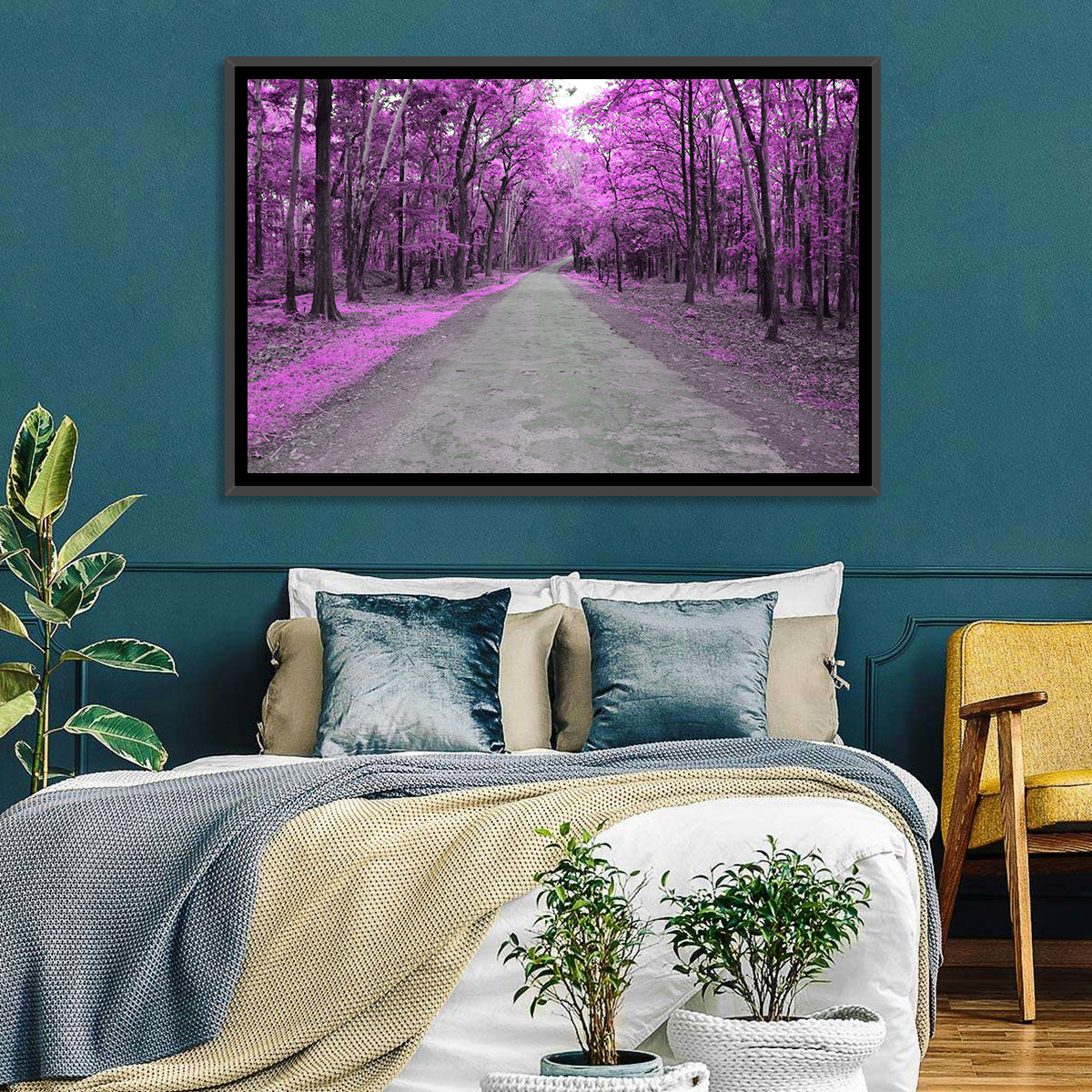 Magenta Autumn Forest Road Wall Art