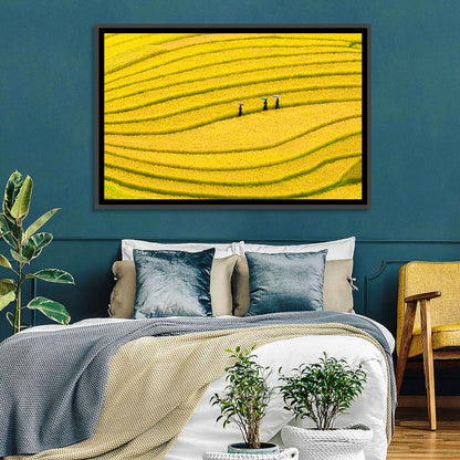 Golden Rice Terraces with Umbrellas Wall Art