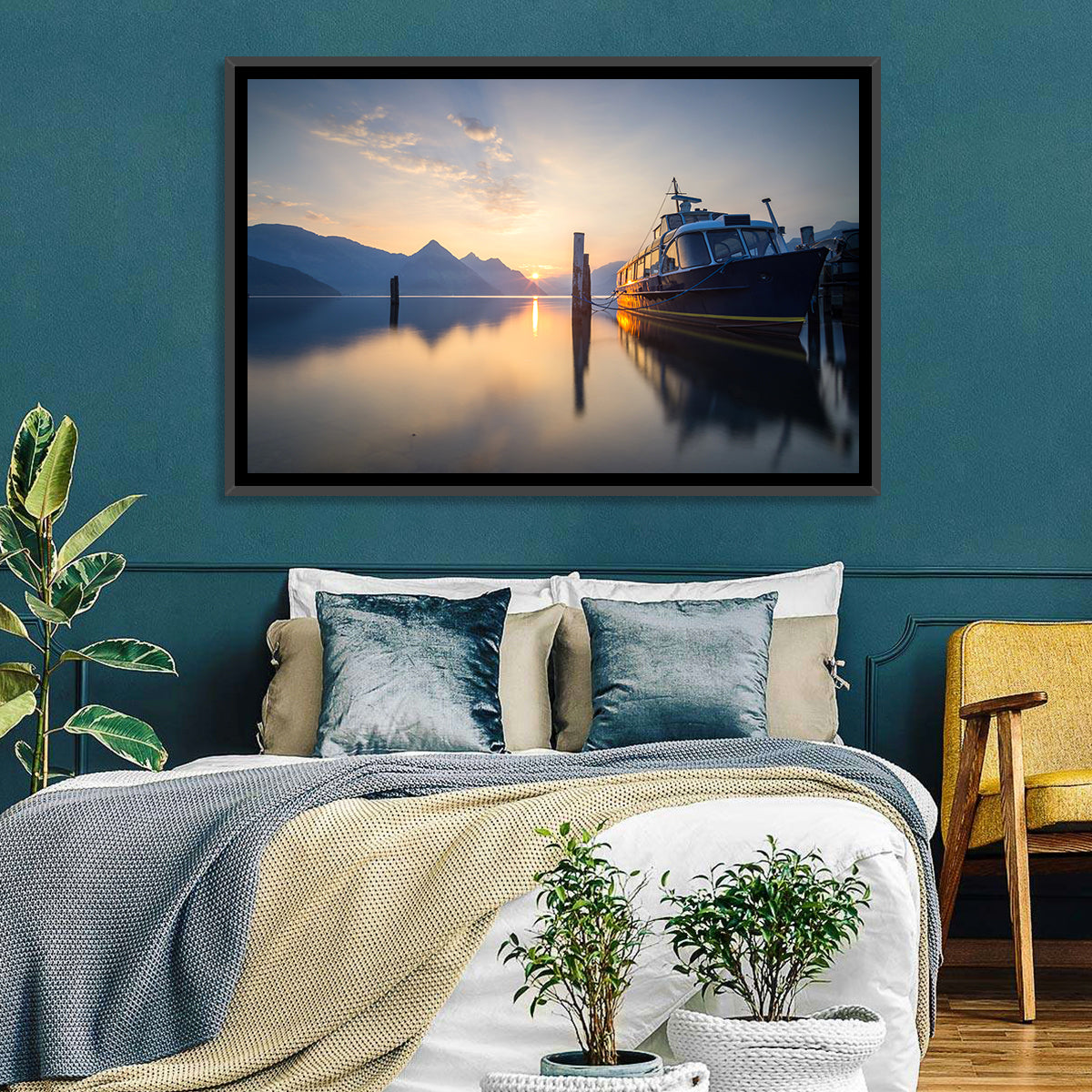 Lake Lucerne Sunset Wall Art in a room, landscape