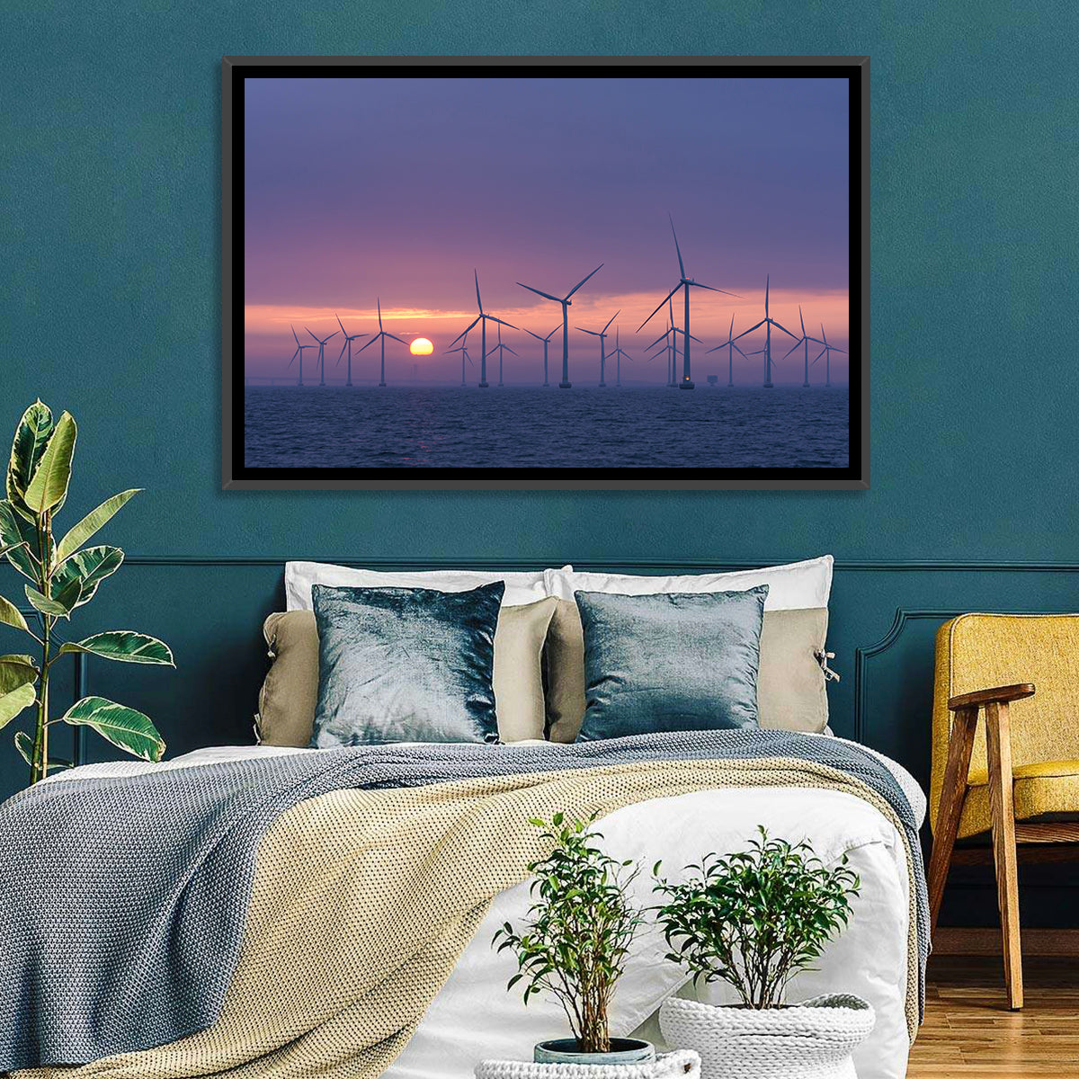 Twilight Offshore Wind Farm Wall Art in a room, landscape