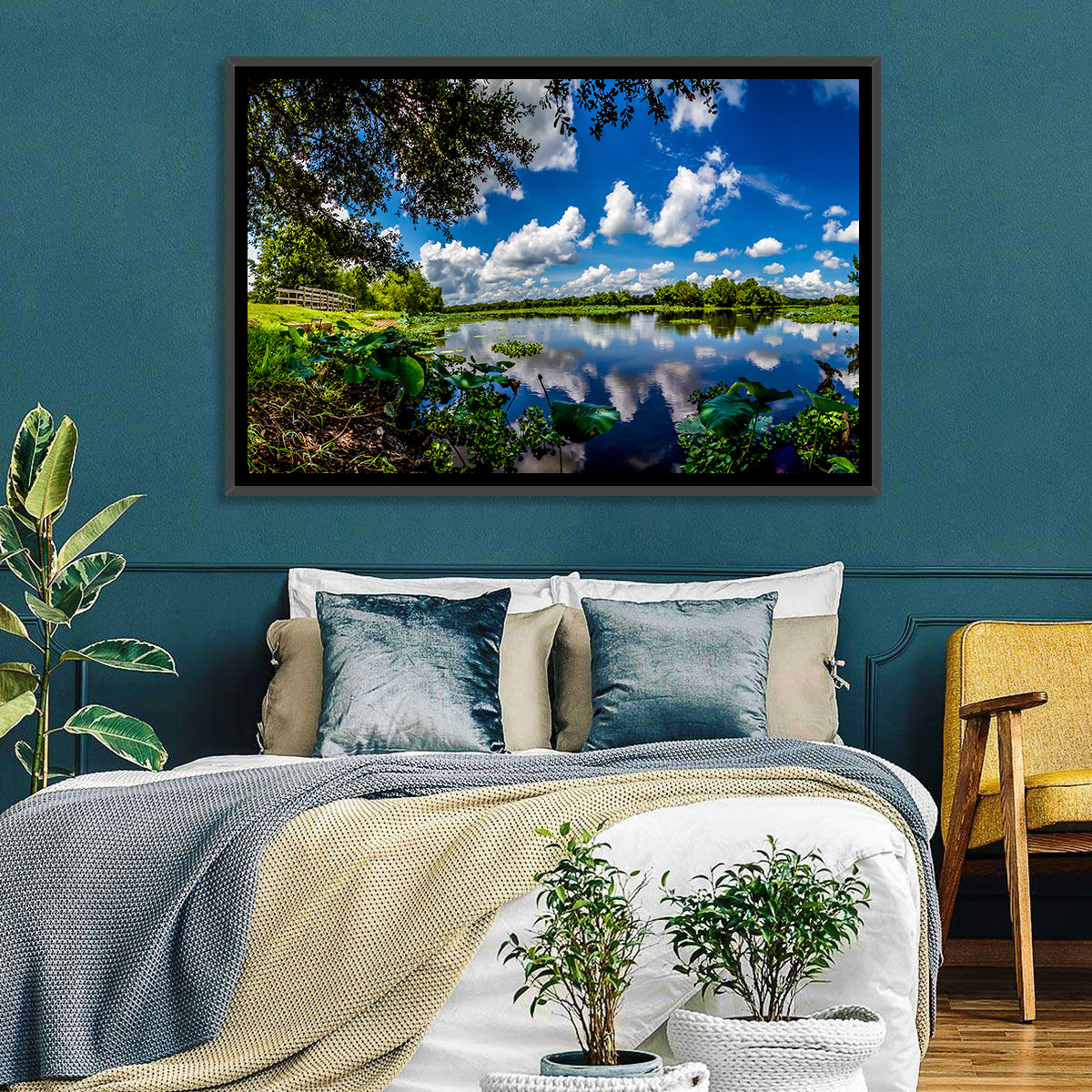 Brazos Bend Lake Reflection Wall Art in a room, landscape
