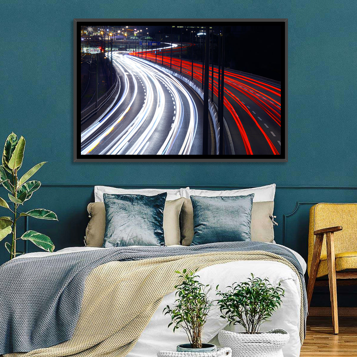 Night Highway Light Trails Wall Art
