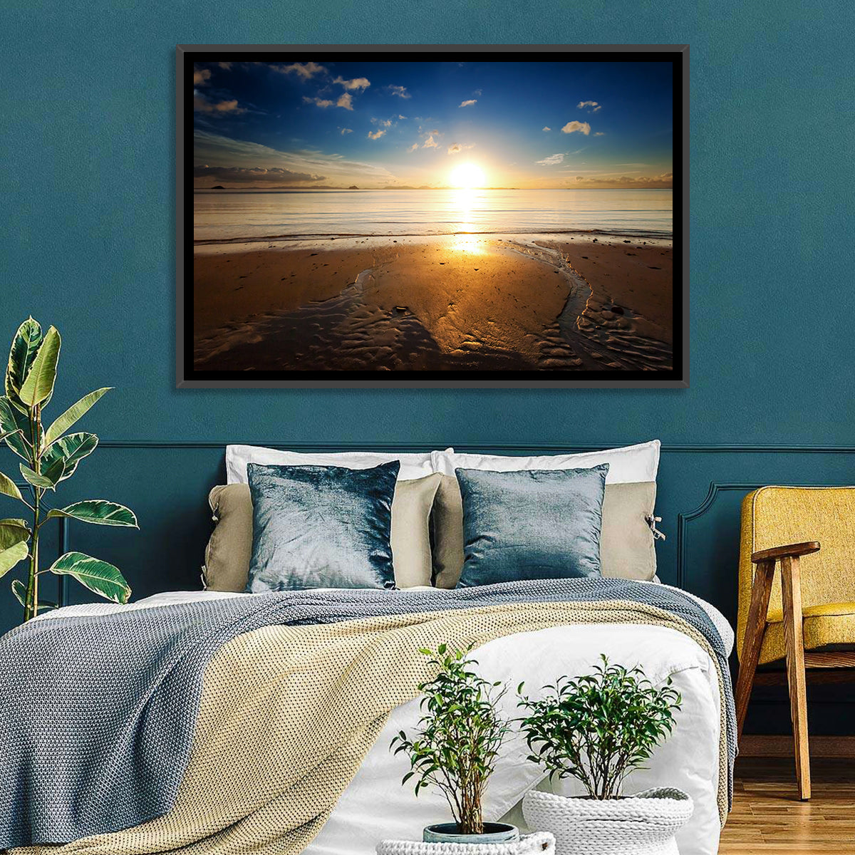Sunrise Over Rippling Sand Wall Art in a room, landscape