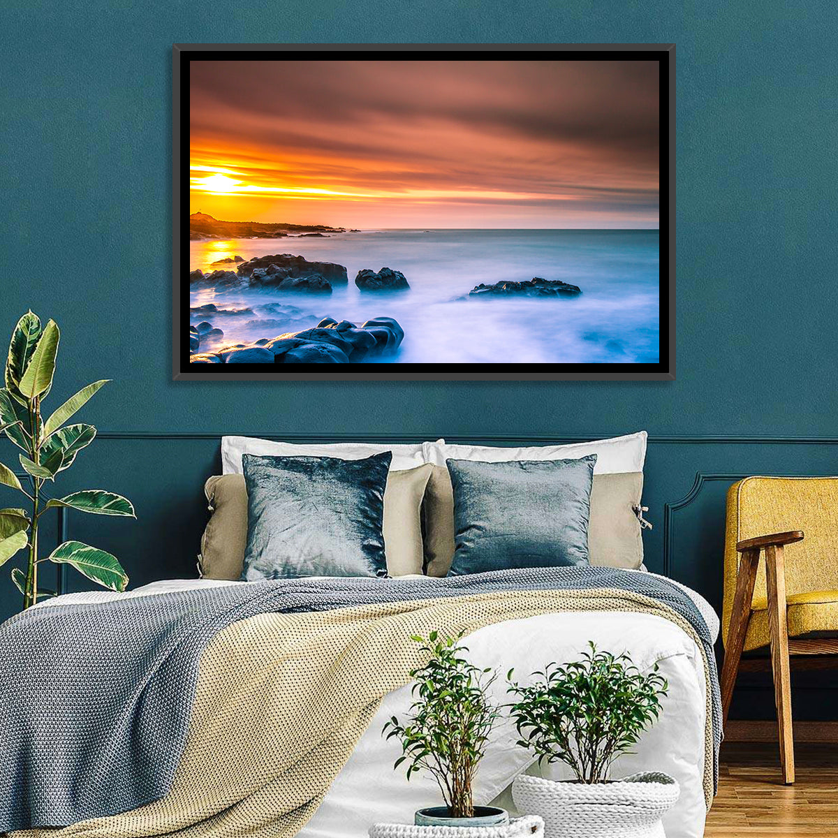 Reykjanes Golden Hour Beach Wall Art in a room, landscape