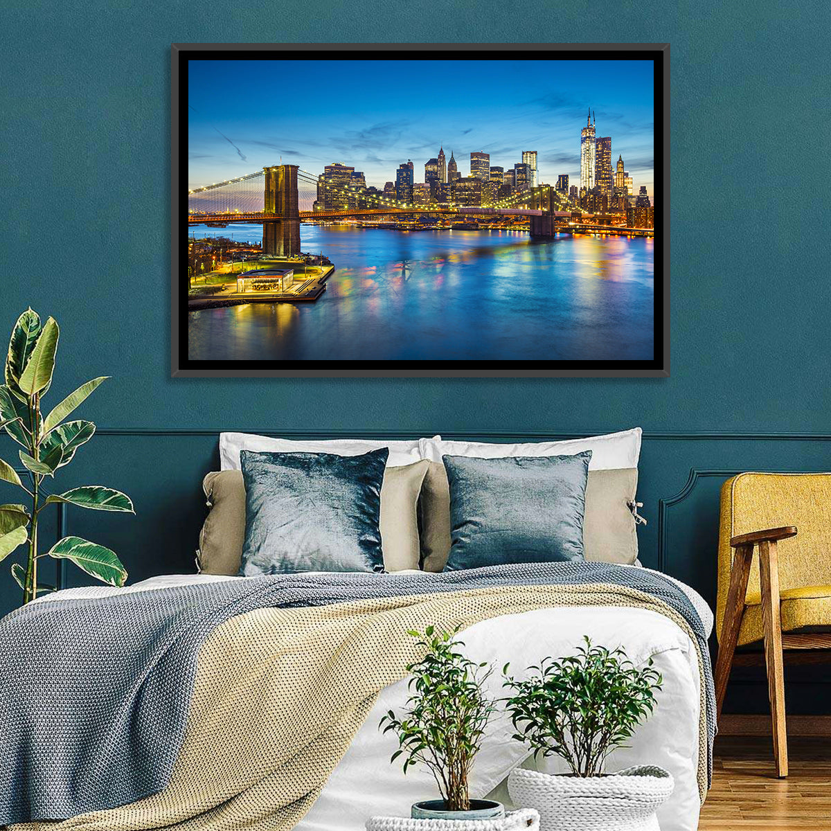 Brooklyn Bridge with Jane's Carousel Wall Art in a room, landscape