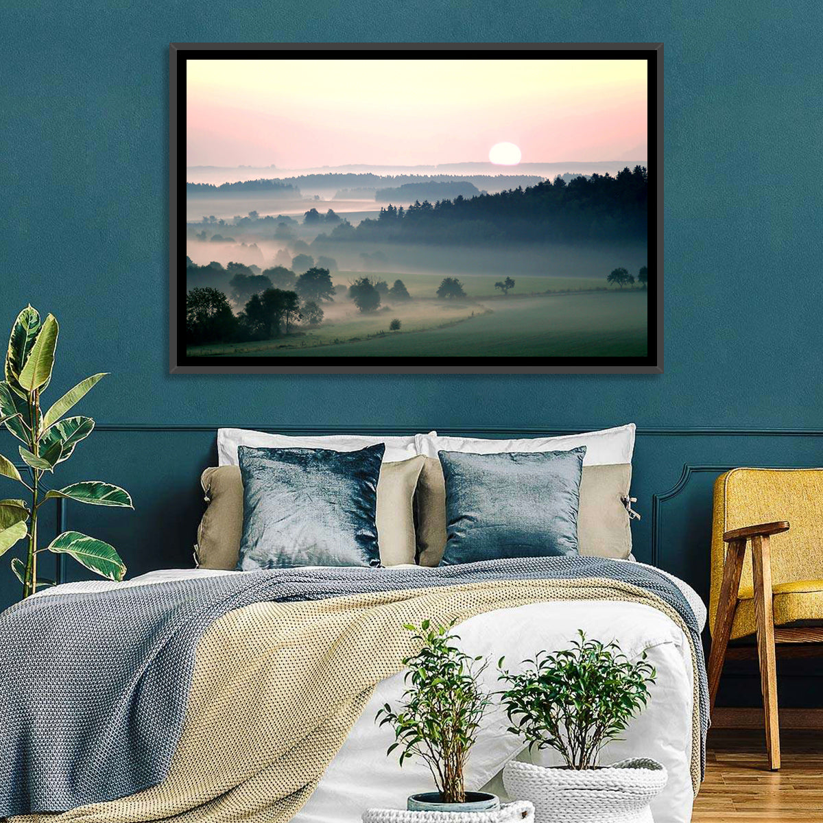 Czech Morning Fog Landscape Wall Art in a room, landscape