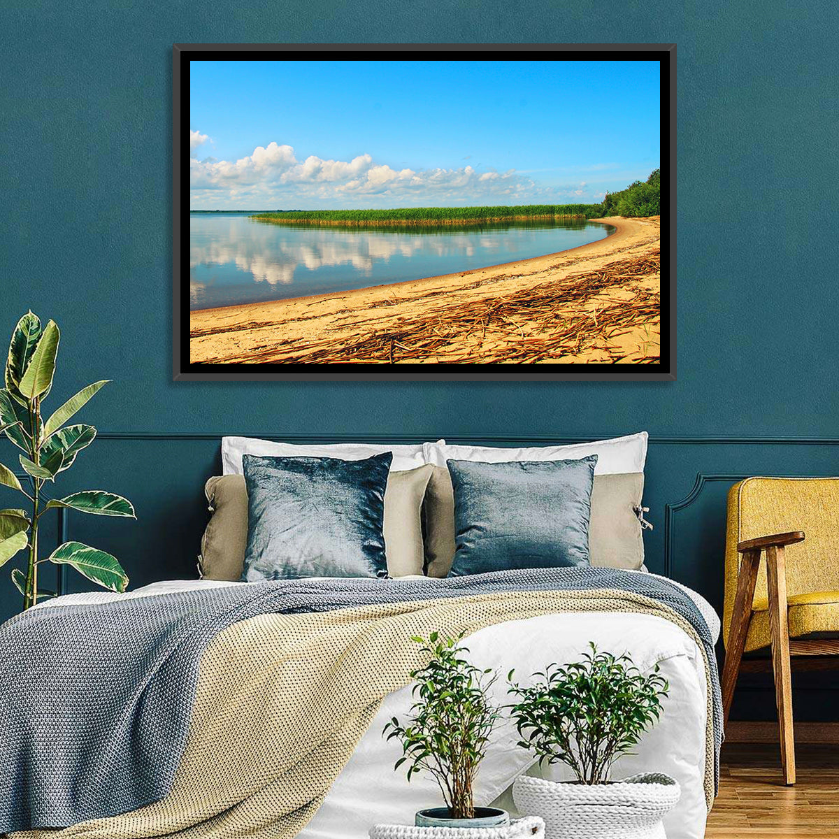 Lake Pskov Shoreline Wall Art in a room, landscape