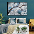 Curving Winter Tree Over Lake Wall Art