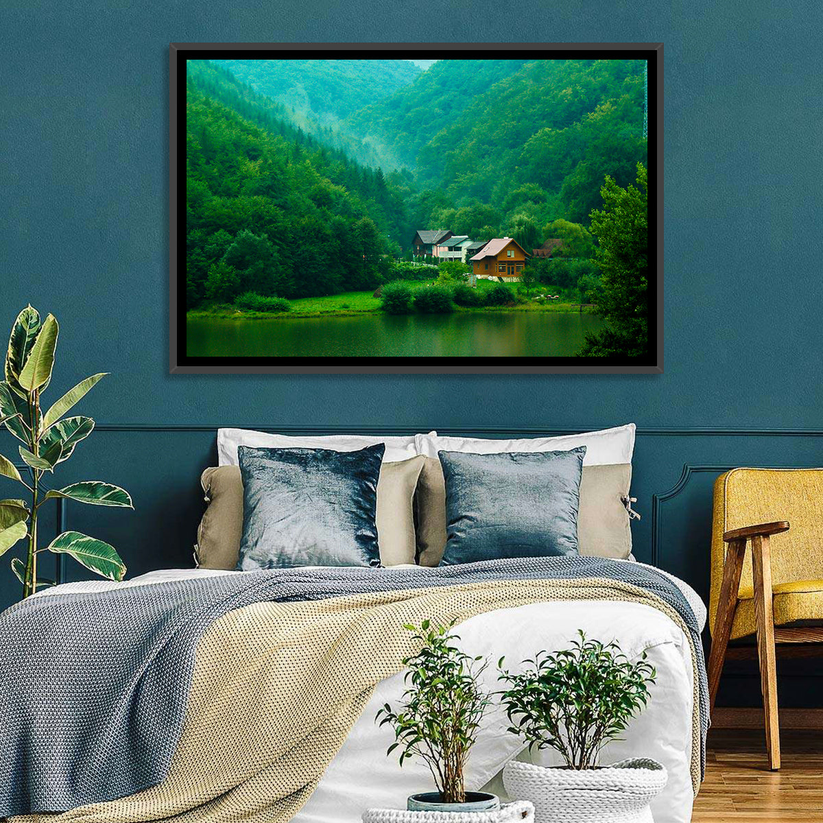 Mist Over Lake Tarnita Wall Art in a room, landscape