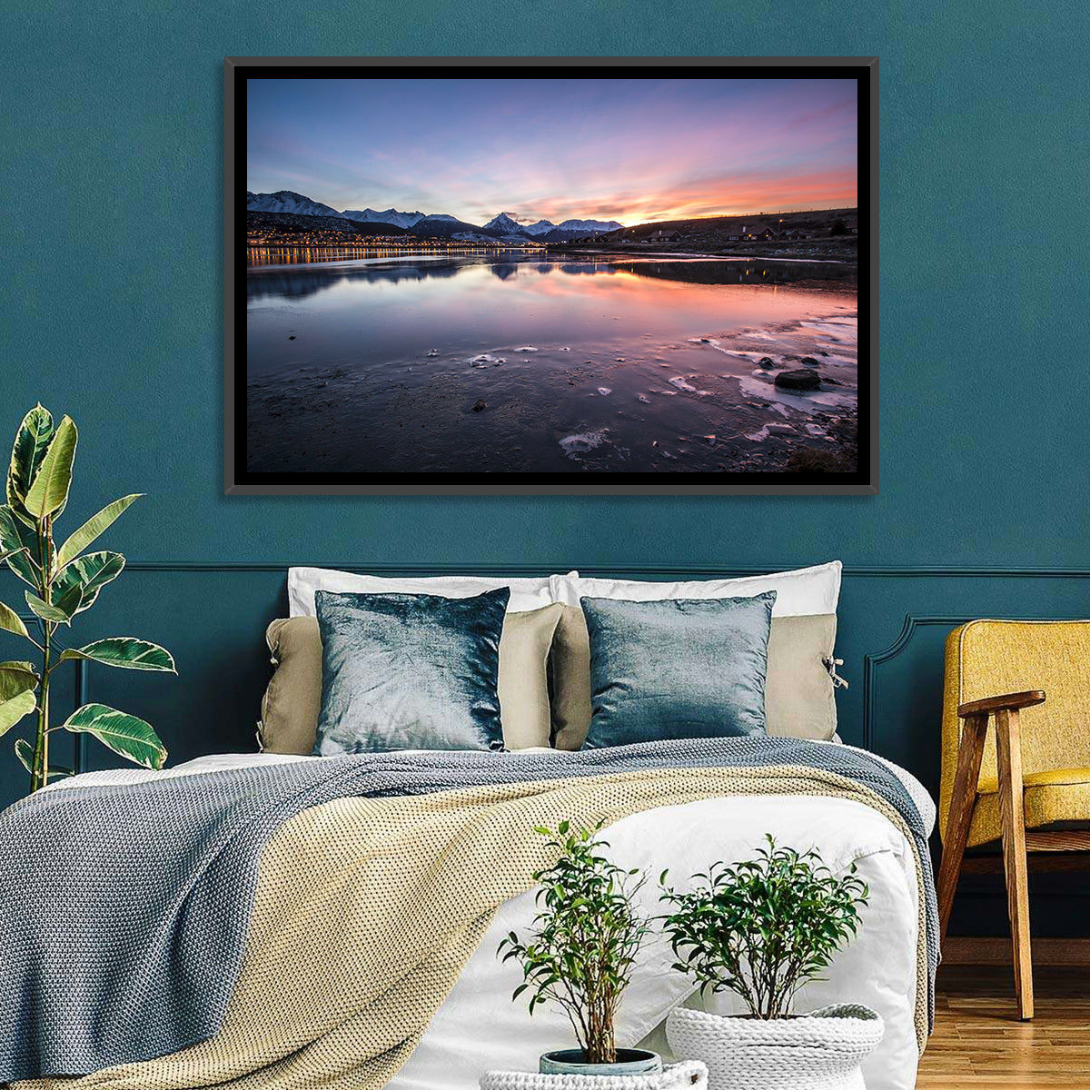 Ushuaia Twilight Reflection Wall Art in a room, landscape