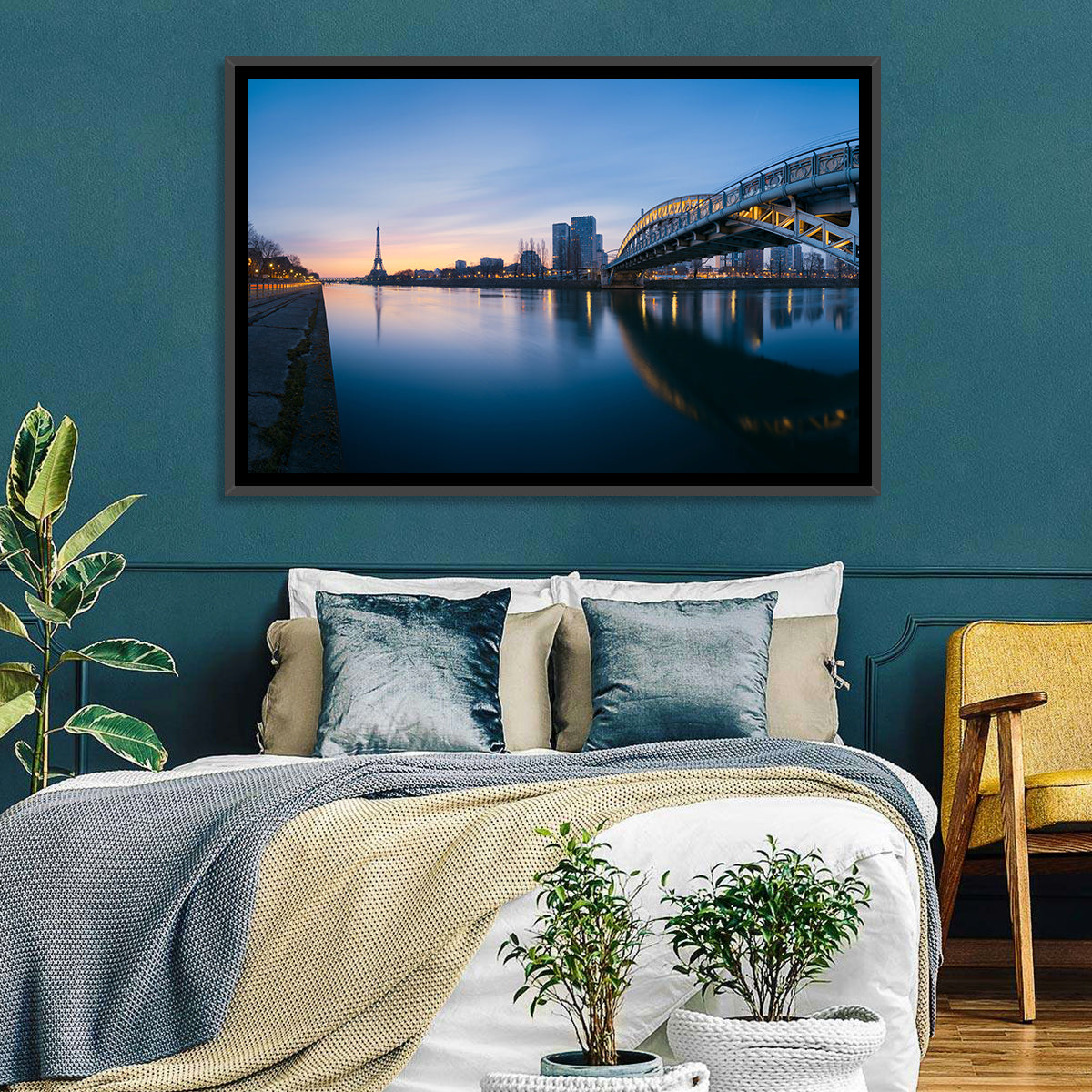 Eiffel Tower Golden Hour Reflection Wall Art