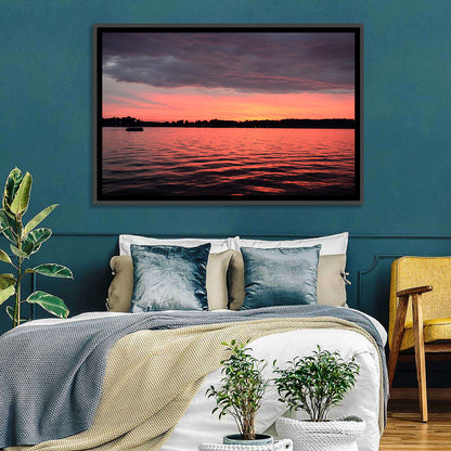Lake James Sunset with Boat Wall Art
