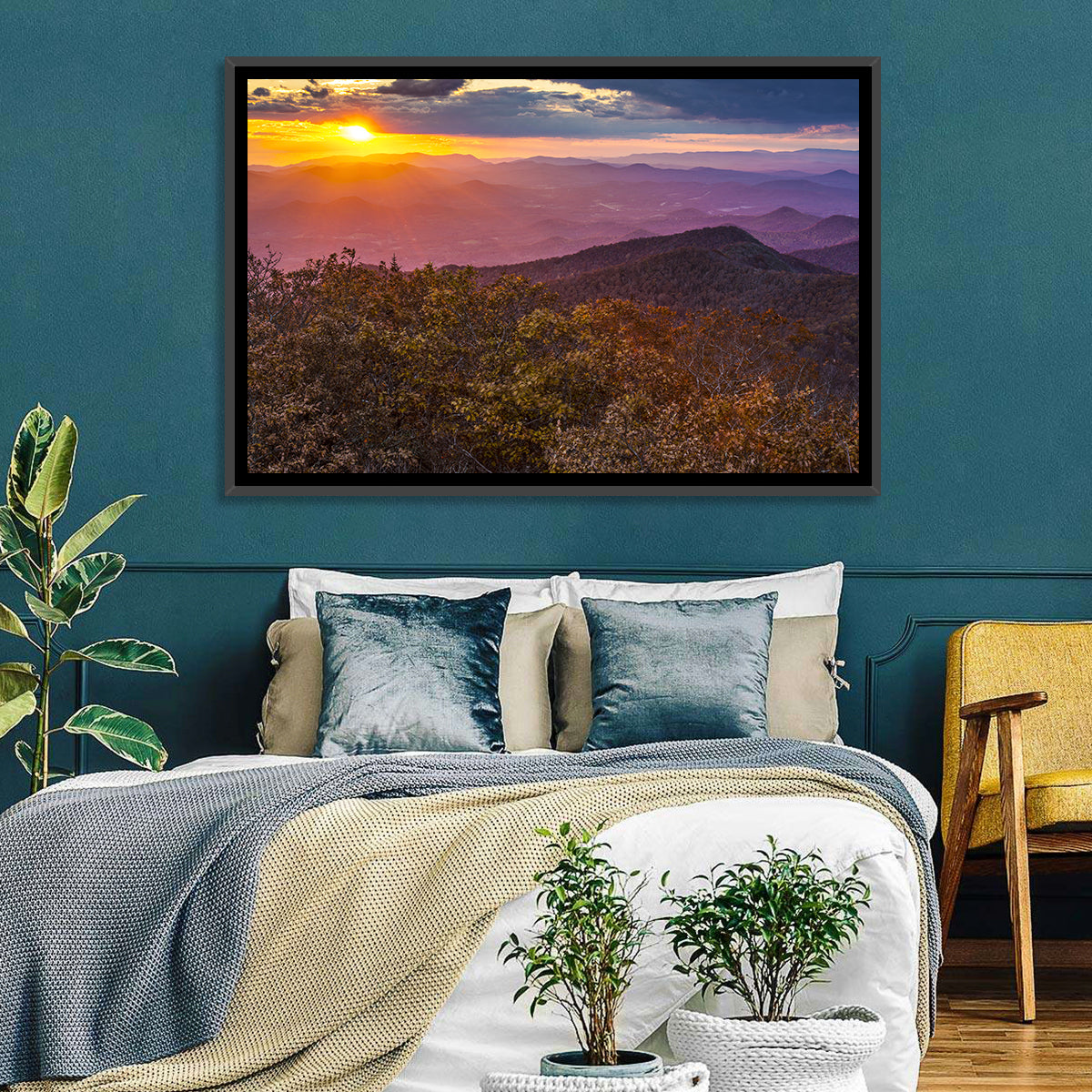 Blue Ridge Sunset Over Autumn Ridges Wall Art in a room, landscape
