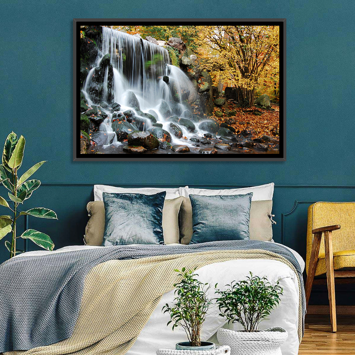 Autumn Waterfall at Sonsbeek Park Wall Art in a room, landscape