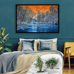 Sunset Over Winter Forest Lake Wall Art