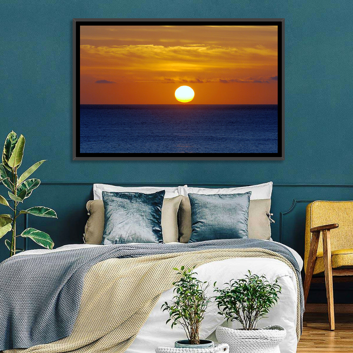 Golden Pacific Sunrise Wall Art in a room, landscape