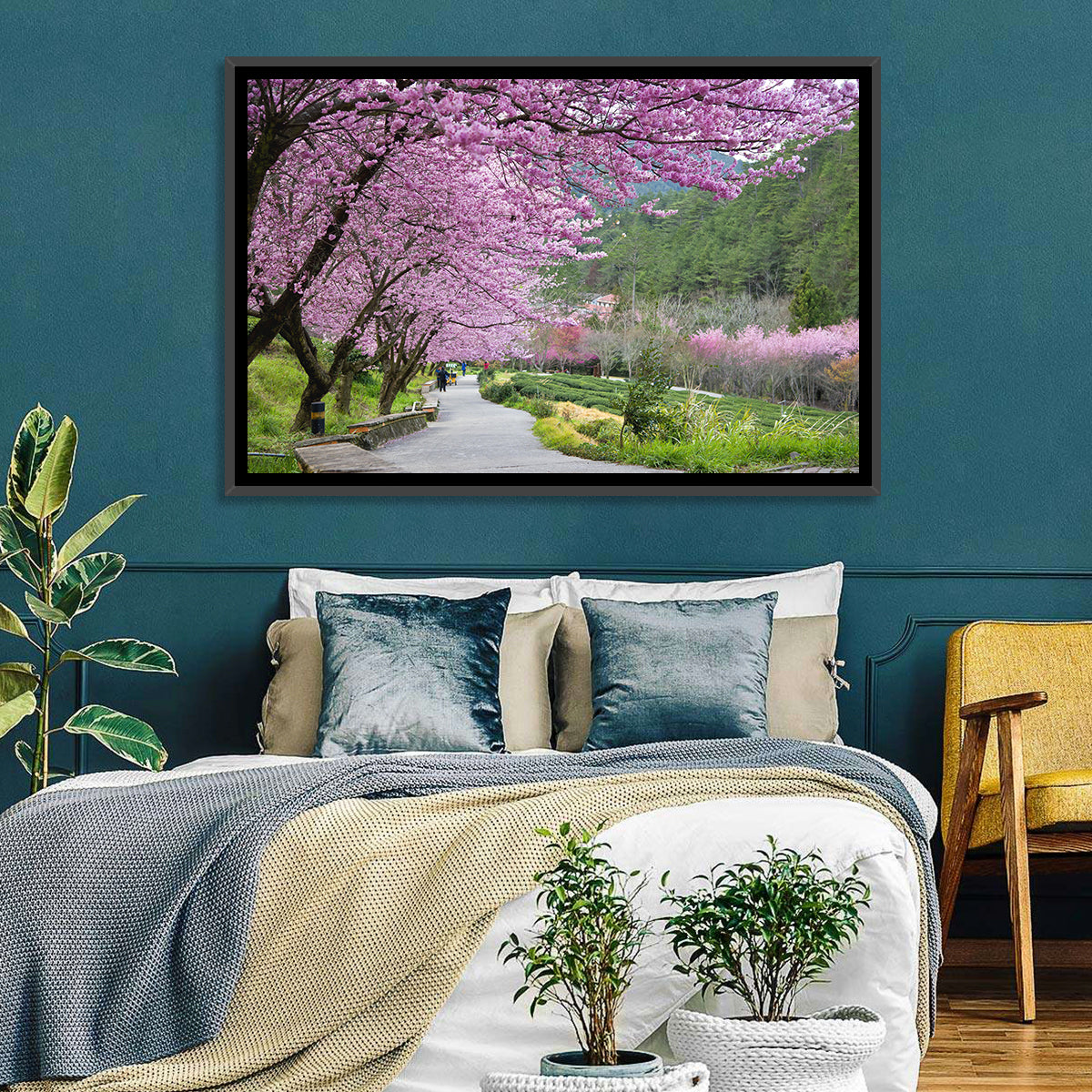 Sakura Garden Taiwan Wall Art in a room, landscape