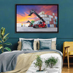 Red Reach Stackers at Sunset Wall Art