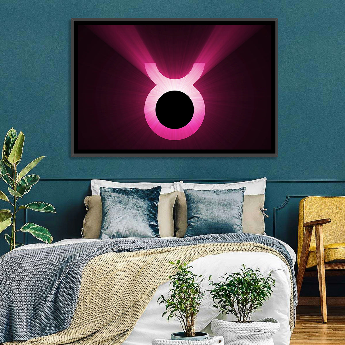 Glowing Pink Taurus Symbol Wall Art