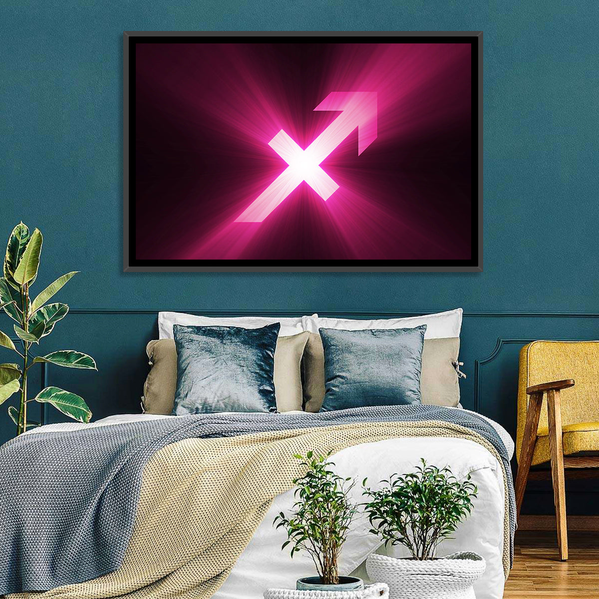 Cosmic Sagittarius Symbol Wall Art in a room, landscape