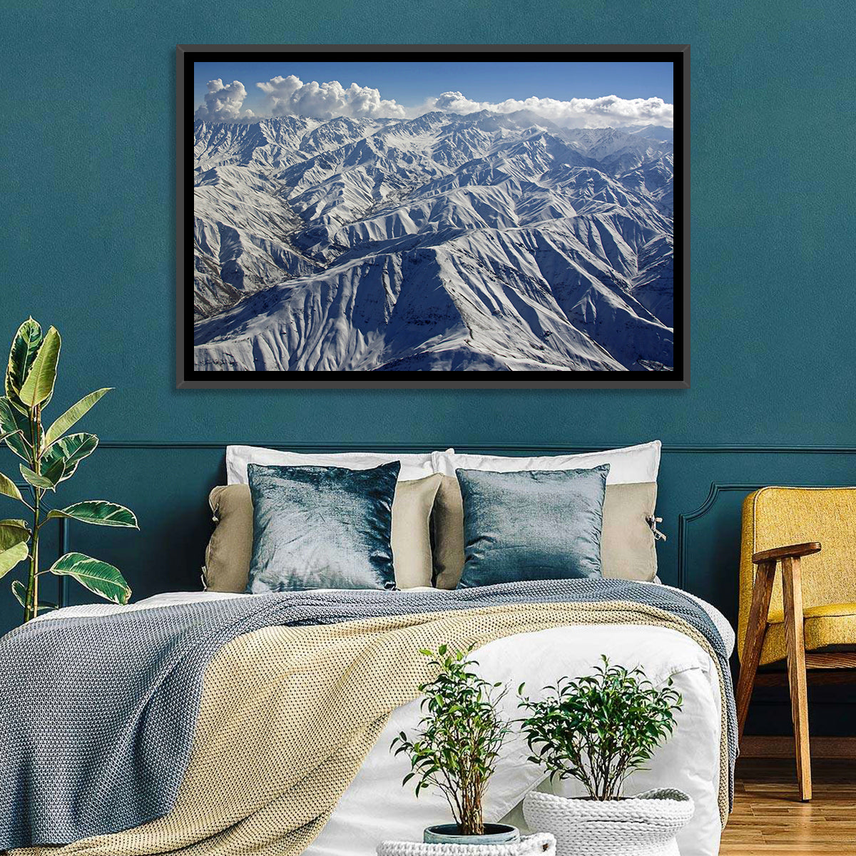 Snow-capped Afghan Mountains Wall Art in a room, landscape
