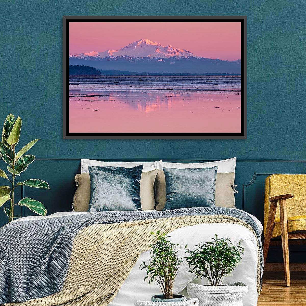 Mount Baker Sunset Wall Art in a room, landscape