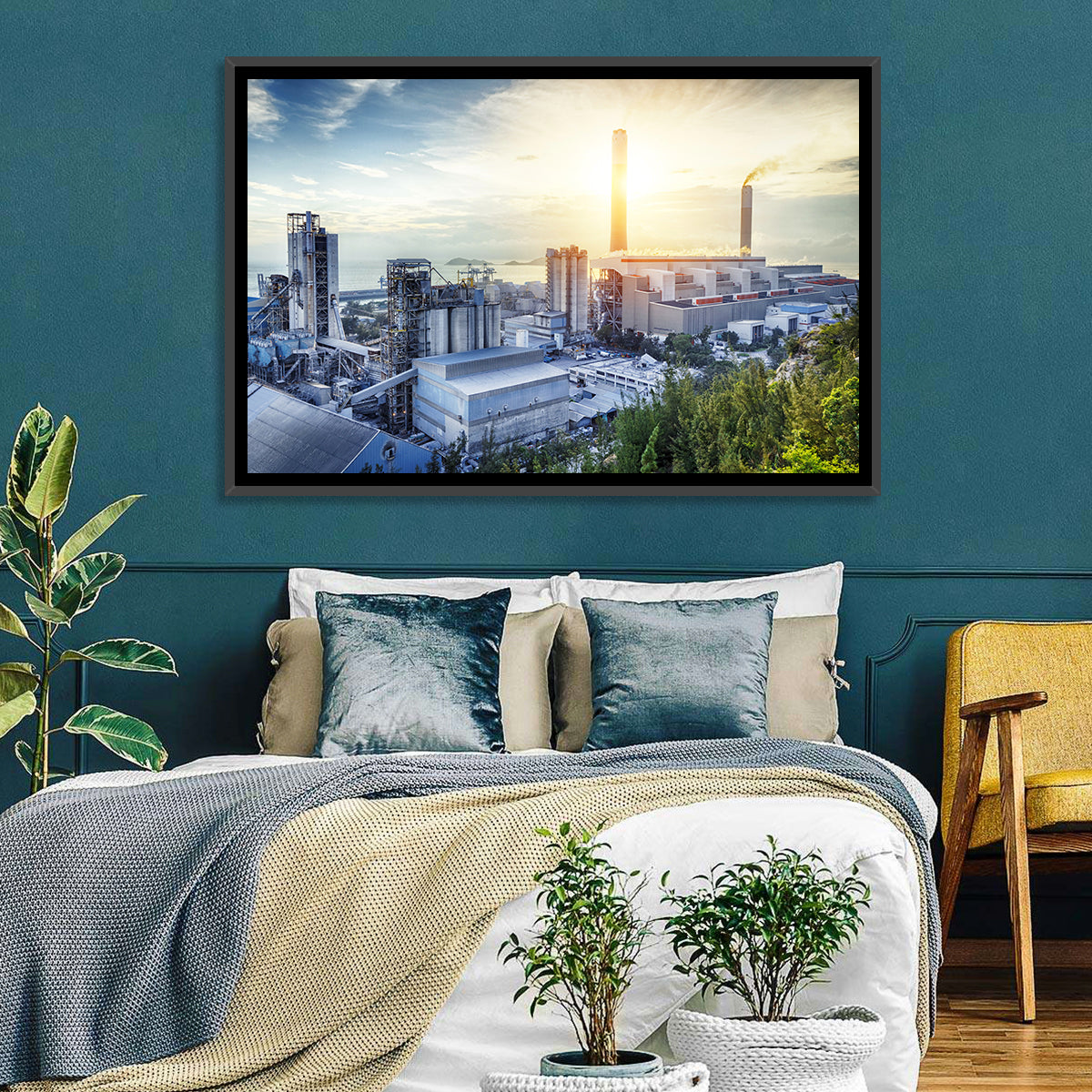 Coastal Power Plant at Sunrise Wall Art